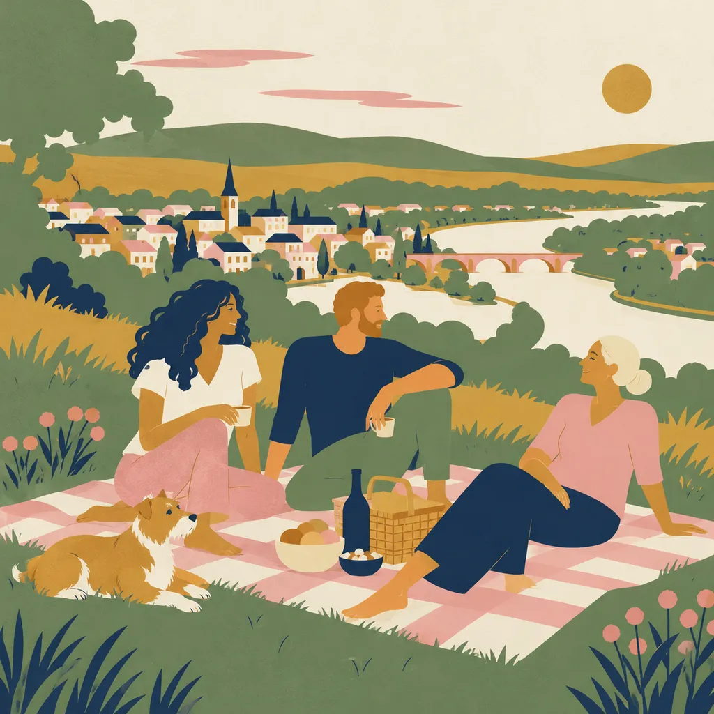 A picnic on a hill in the Modern style